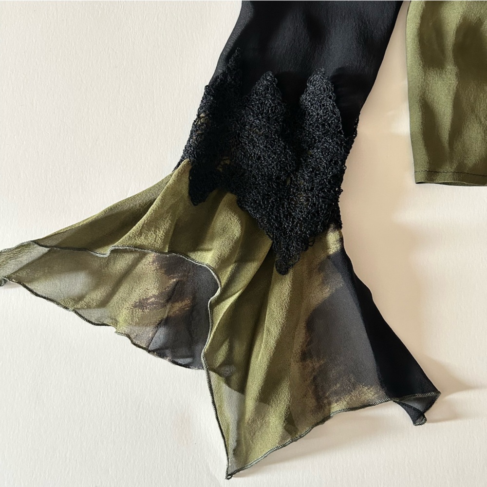 Versace Silk Blouse Lace X Small to Small Sheer Top Long Sleeves Button Front - Picture 7 of 8